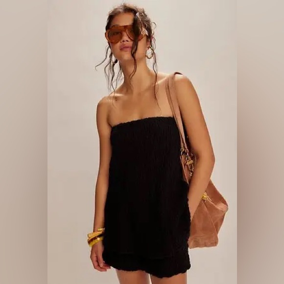 Free People NWT Go Get ‘em Strapless Skirt Romper in Black Size Large Summer - Picture 2 of 16